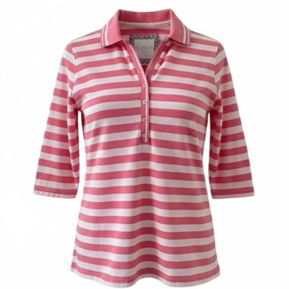 Pahr Fairway Essentials Pink and White Stripe 3/4 Sleeve Polo Shirt Size Large - Picture 5 of 5